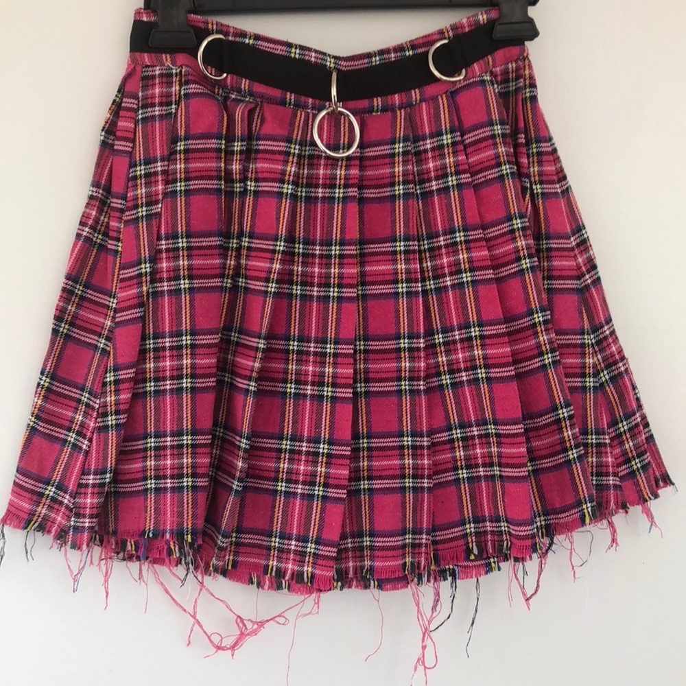 🔥 NWOT HOT Topic Current Mood Hot Pink Plaid Dark Academia Grunge Punk skirt